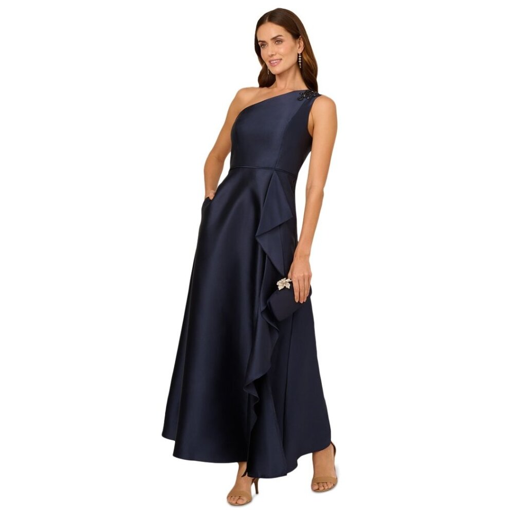 Papell Studio One-Shoulder Mikado Gown – Navy – NWT – Size 14